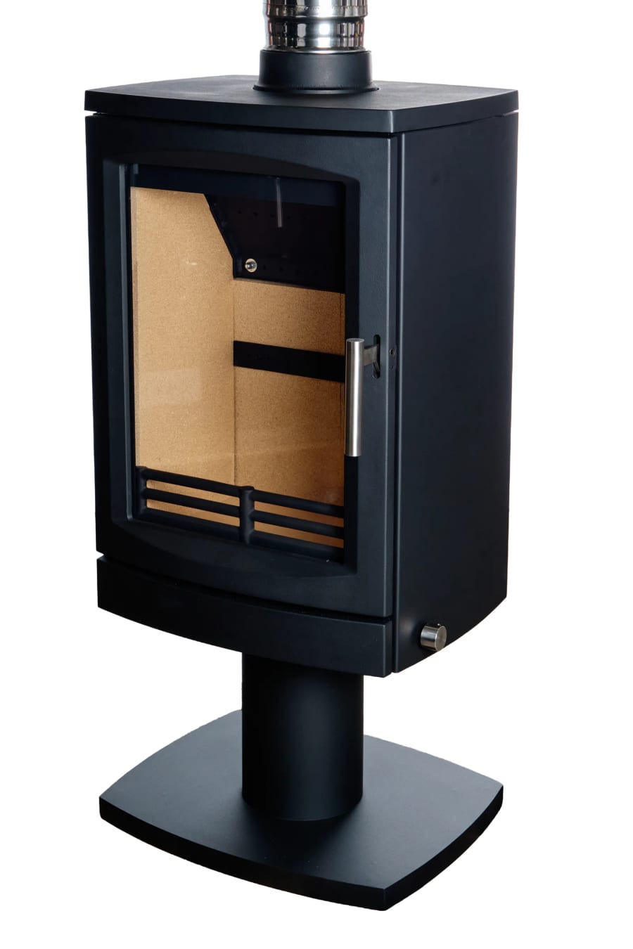 Freestanding wood stove photographed on white for the product range