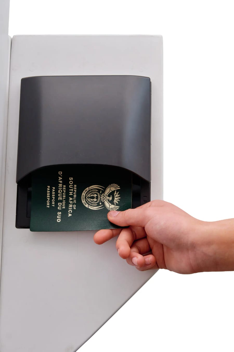 Passport scanner kiosk close-up, South Africa