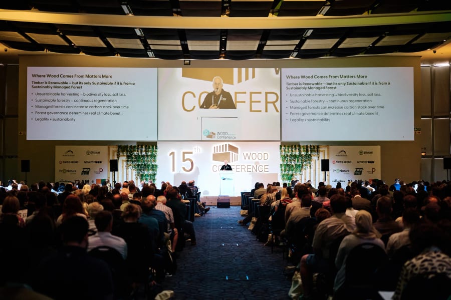 Wide view of the main stage and the full auditorium, 15th WOOD South Africa Conference, CTICC, Cape Town