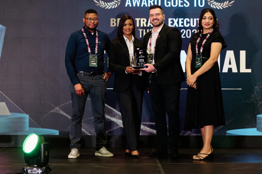 CFI Financial team receiving Best Trade Execution of the Year on stage, ProFX Expo Africa 2026, Cape Town