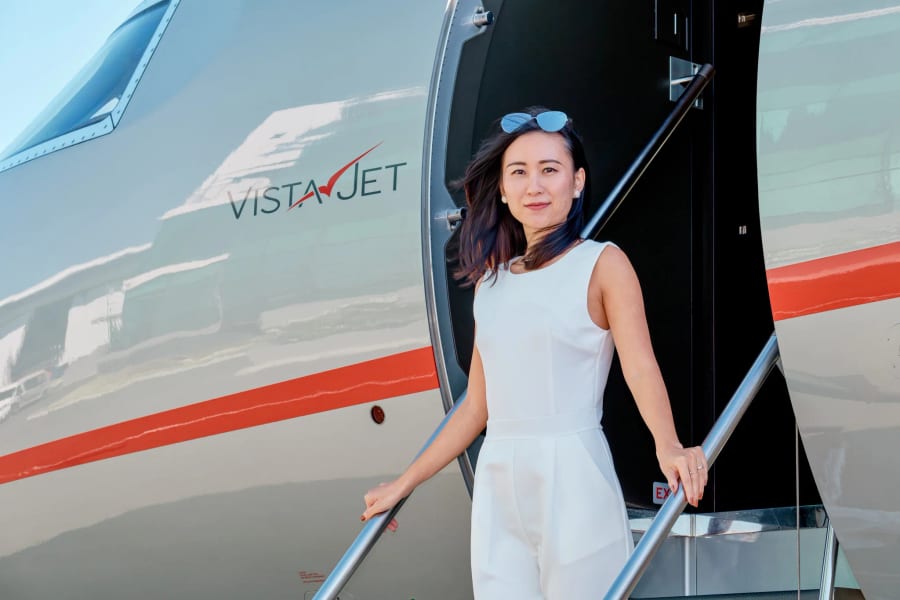 On the airstairs of a private jet, Cape Town