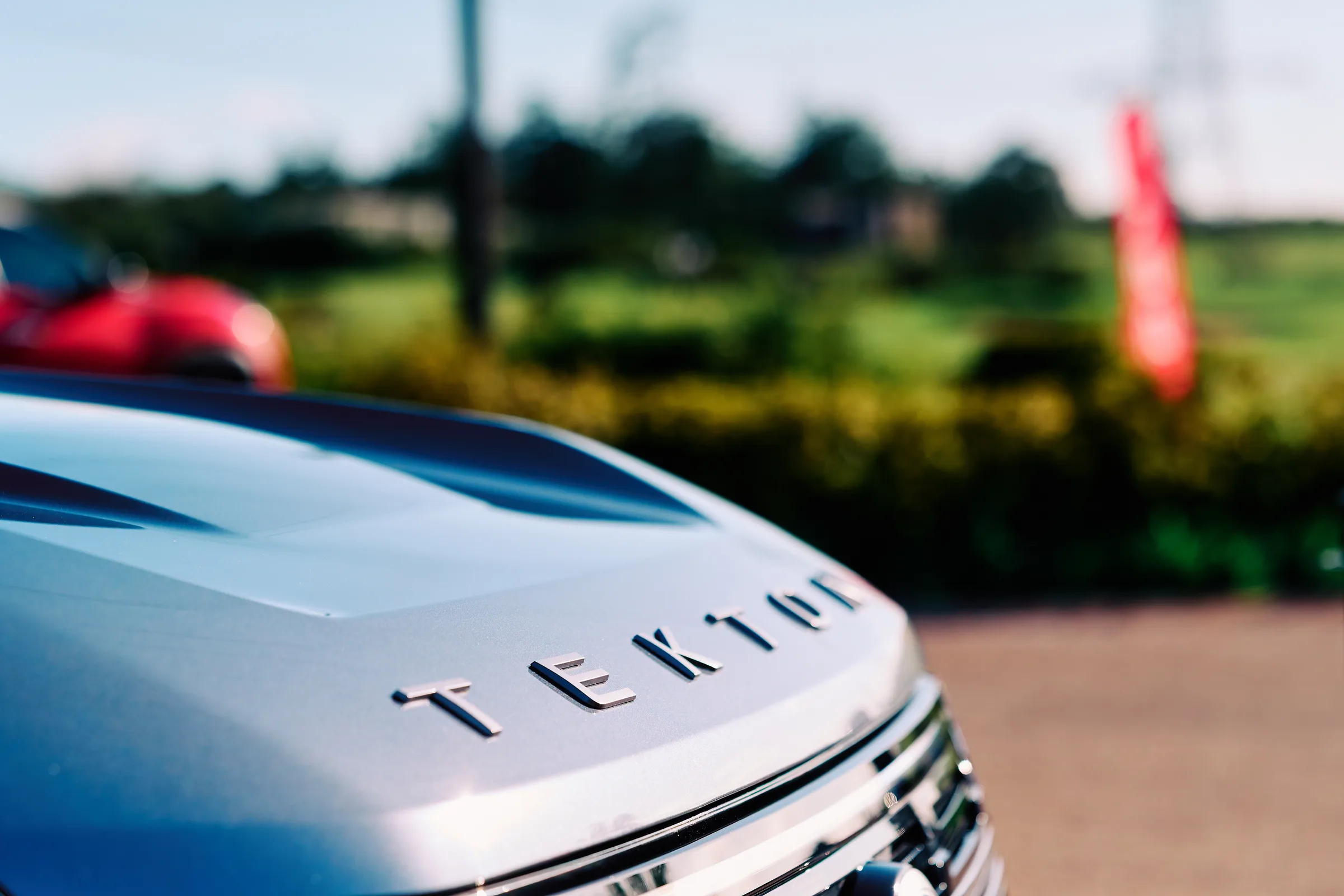 Close frame of the model name pressed into the bonnet of a launch vehicle, Hazendal Wine Estate, Stellenbosch