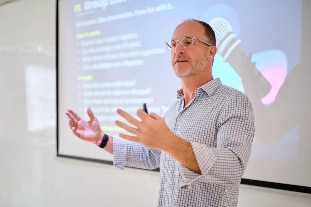 Corporate event photography capturing a dynamic strategy presentation in Cape Town, highlighting professional speaker engagement and leadership.